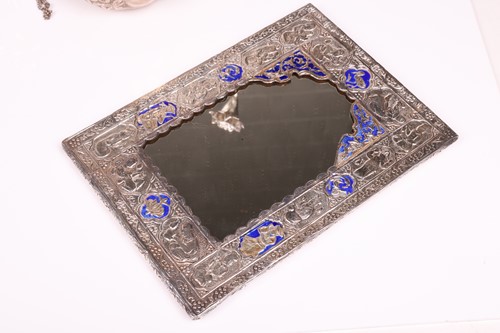 Lot 95 - A Persian rectangular white metal and enamel...
