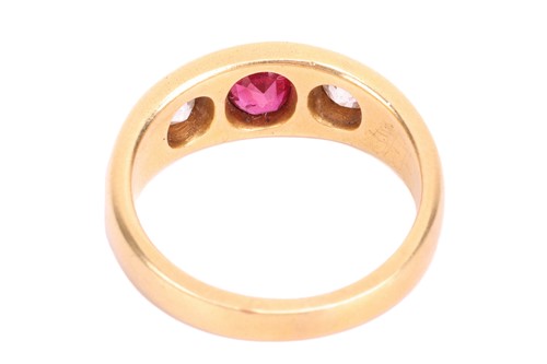 Lot 17 - A ruby and diamond three-stone gypsy ring,...