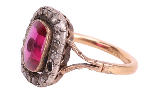 Lot 13 - A diamond and synthetic ruby panel ring,...