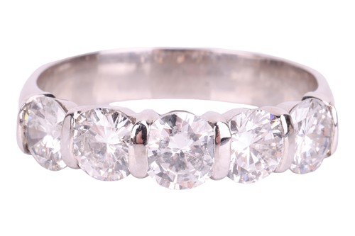 Lot 158 - A diamond five-stone ring, set with a row of...