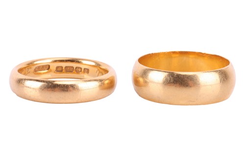 Lot 93 - Two 22ct yellow gold bands, the first a 4mm...