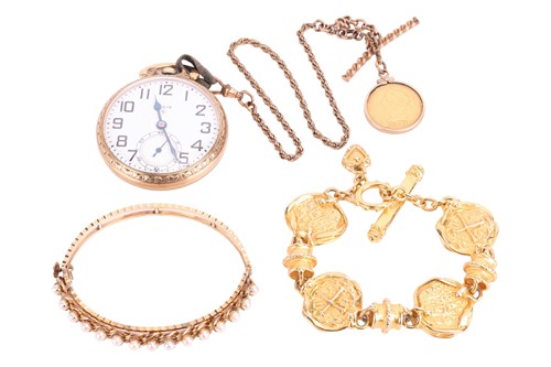 Lot 66 - Two bracelets and a pocket watch; to include a...