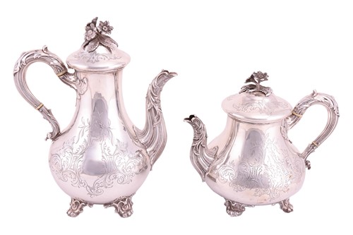 Lot 254 - A Victorian teapot and coffee pot, low-bellied...