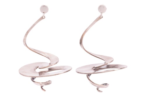 Lot 177 - Georg Jensen - a pair of spiral drop earrings,...