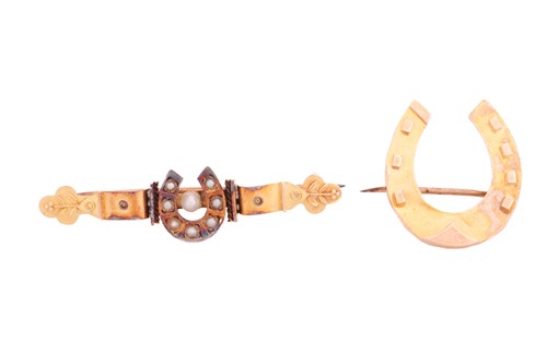 Lot 92 - Two late Victorian horseshoe brooches; a...