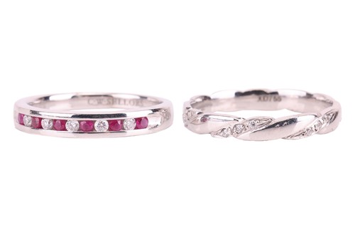 Lot 157 - Two rings; a ruby and diamond half-eternity...