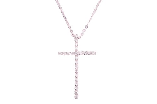 Lot 51 - A diamond-set cross pendant on chain, pavé-set...