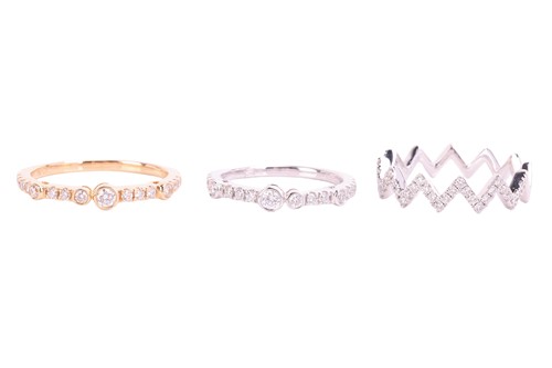 Lot 62 - Three diamond-set 18ct gold rings comprising...