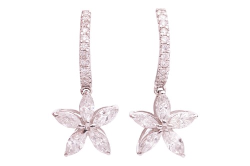 Lot 139 - A pair of diamond floral earrings, each...