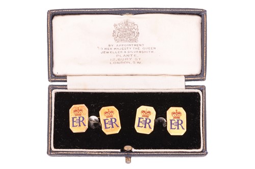 Lot 55 - HM Queen Elizabeth II - a pair of 9ct gold and...