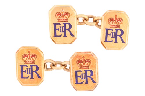 Lot 55 - HM Queen Elizabeth II - a pair of 9ct gold and...