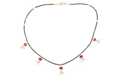 Lot 64 - An Indian hardstone beaded fringe necklace,...