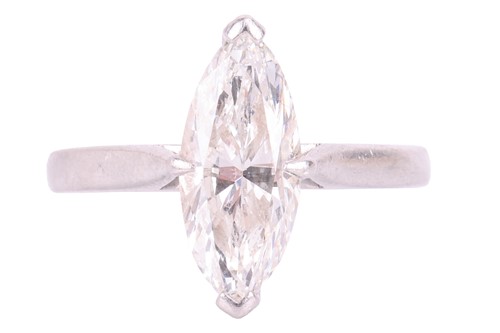 Lot 163 - A marquise diamond solitaire ring, featuring a...