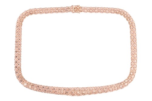Lot 12 - A bismark mesh link necklace in 9ct rose gold,...