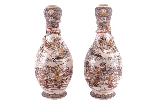 Lot 113 - A large pair of Japanese Satsuma pottery...