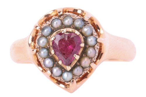 Lot A garnet and seed pearl dress ring, featuring...
