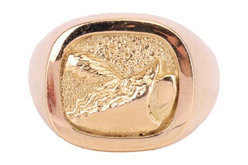 Lot 145 - A textured signet ring, cushion-shaped ring...