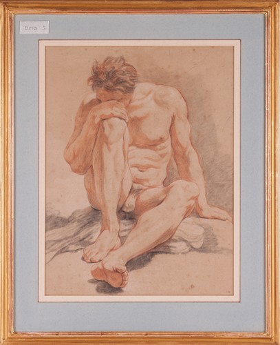 Lot 91 - French School, 19th century, Seated male nude,...