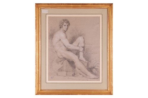 Lot 136 - Italian School, 19th century, Seated nude male...