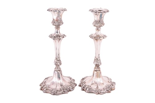 Lot 238 - A pair of Early Victorian silver candlesticks...