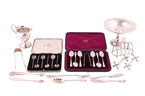 Lot 28 - A cased set of six silver teaspoons with sugar...