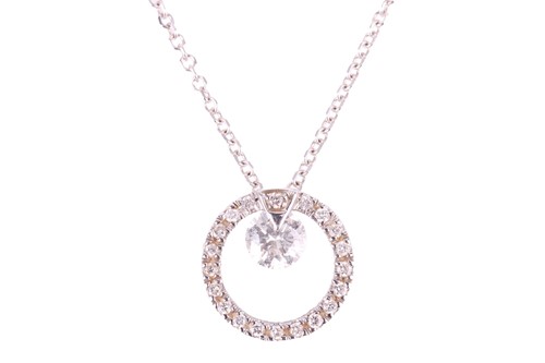 Lot 10 - A diamond pendant, featuring a round brilliant...