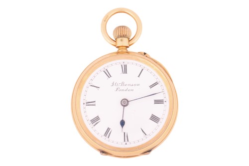 Lot 224 - A J. W. Benson 18ct gold pocket fob watch and...