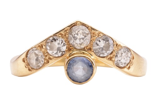 Lot 53 - A sapphire and diamond-set wishbone ring,...