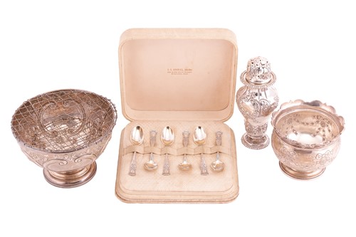 Lot 79 - A cased set of six silver teaspoons, a silver...