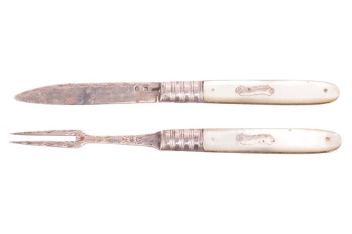 Lot 234 - A pair of George III silver folding cake knife...