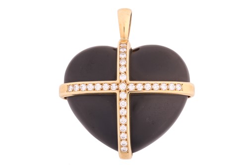Lot 40 - A large heart-shaped Whitby jet and diamond...