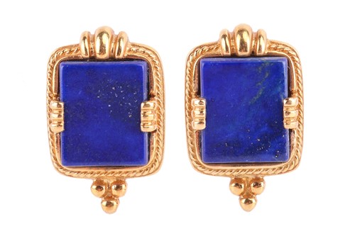 Lot 164 - A pair of lapis lazuli earrings, of...