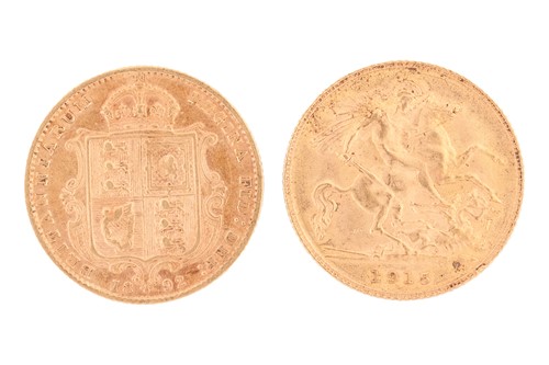 Lot 123 - Two Half Sovereigns, an 1892 Victoria Shield...