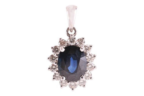 Lot A sapphire and diamond cluster pendant,...