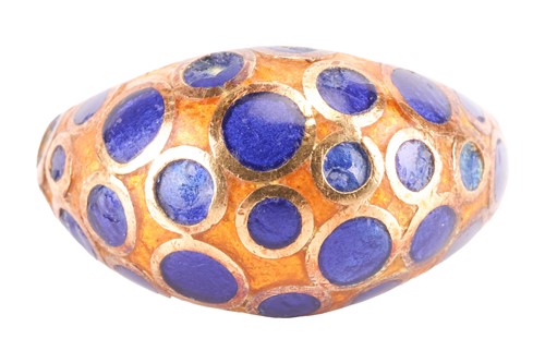 Lot 105 - An enamel ring, the bombe design featuring...