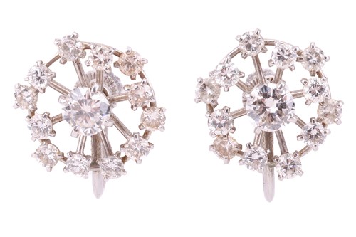 Lot A pair of diamond cluster earrings, each...