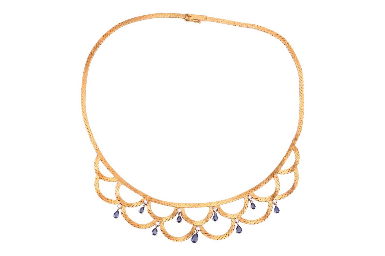 Lot 75 - A sapphire and diamond necklace, designed as a...