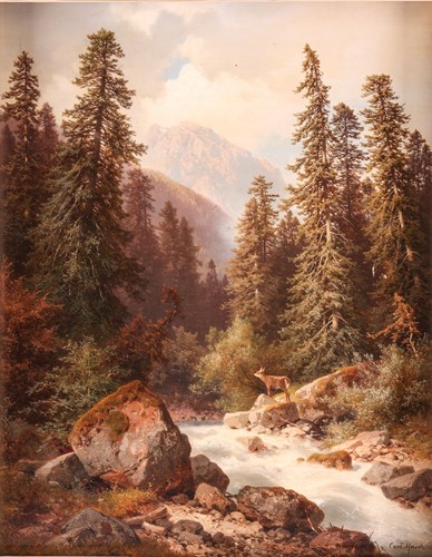 Lot 32 - Carl Hasch (1831-1897) Austrian, deer in a...