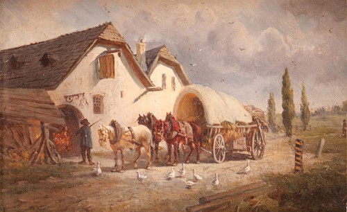 Lot 87 - European School (19th Century), a wagon by a...