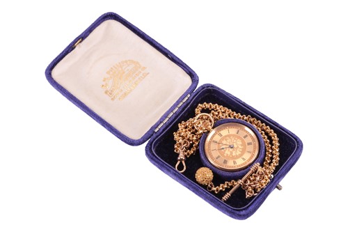 Lot 228 - An 18ct gold pocket fob watch and Albert Chain,...