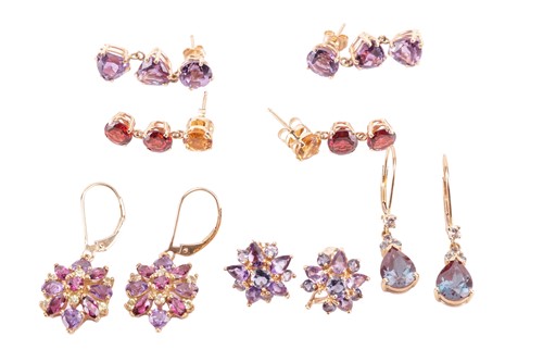 Lot 154 - Five pairs of gem-set earrings; to include a...