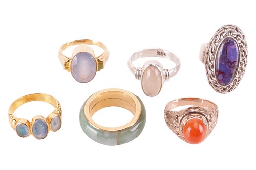 Lot 152 - A collection of six gem-set rings; to include...