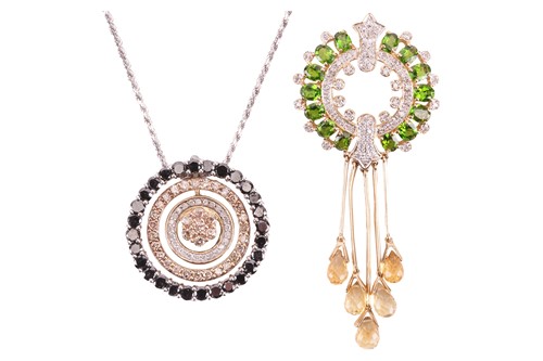 Lot 153 - Two gem-set cluster circular pendants; one set...