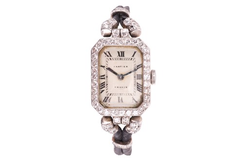 Lot 194 - A Cartier France Diamond set dress watch,...