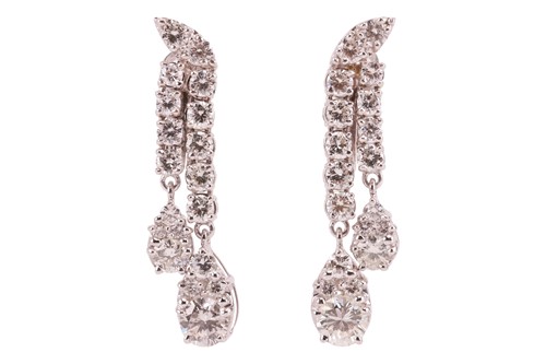 Lot 126 - A pair of diamond drop earrings, featuring two...