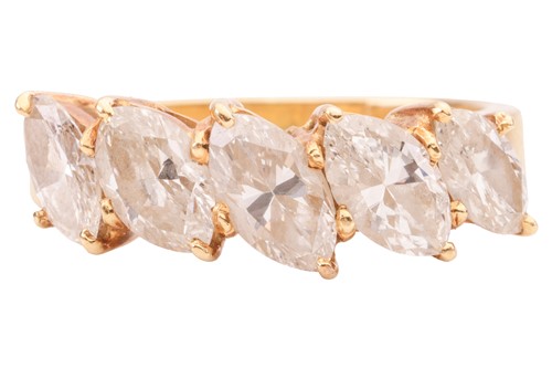 Lot 76 - A marquise diamond five-stone ring, set with...