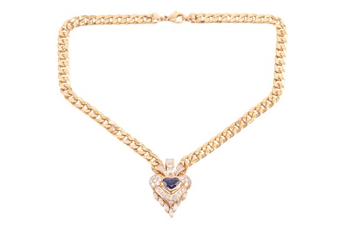 Lot 100 - A sapphire and diamond-set heart necklace, the...