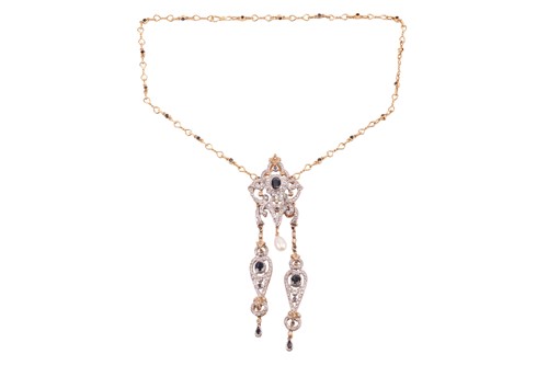 Lot A diamond and sapphire-set négligée necklace,...