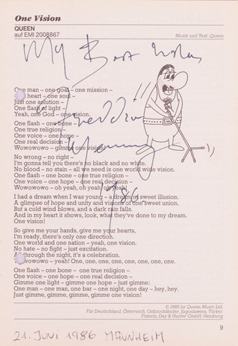 Lot 38 - Freddie Mercury (1946-1991) musician, a signed...