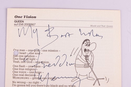 Lot 38 - Freddie Mercury (1946-1991) musician, a signed...